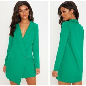 Green Asymmetric Hem Oversized Blazer Dress